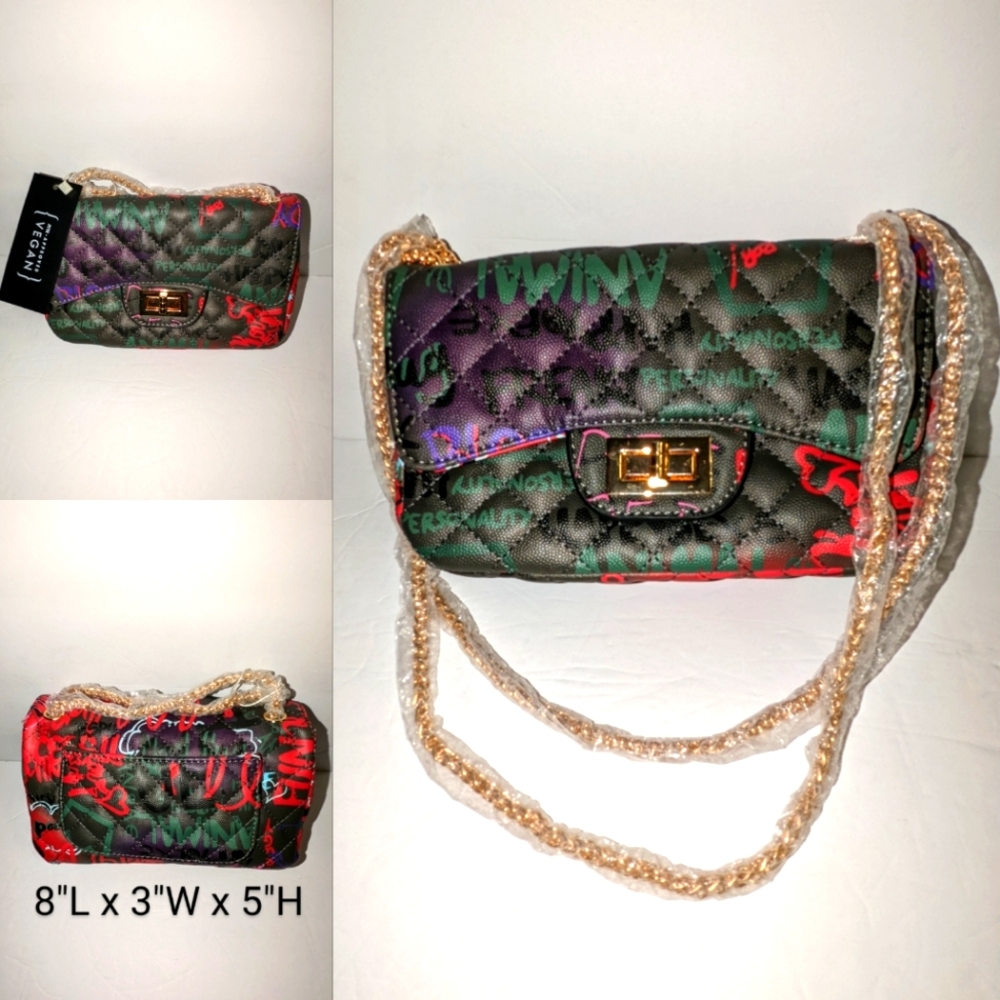 Chain Strap Graffiti Effects Crossbody Handbag